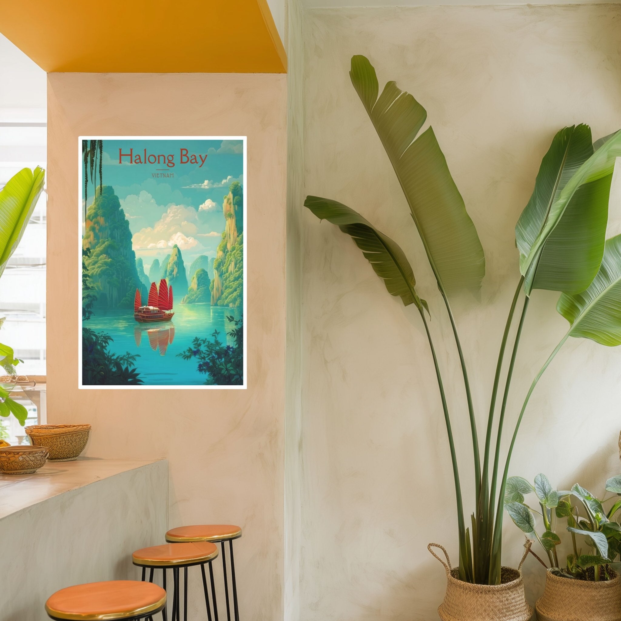 Minimalist travel-inspired poster in living room