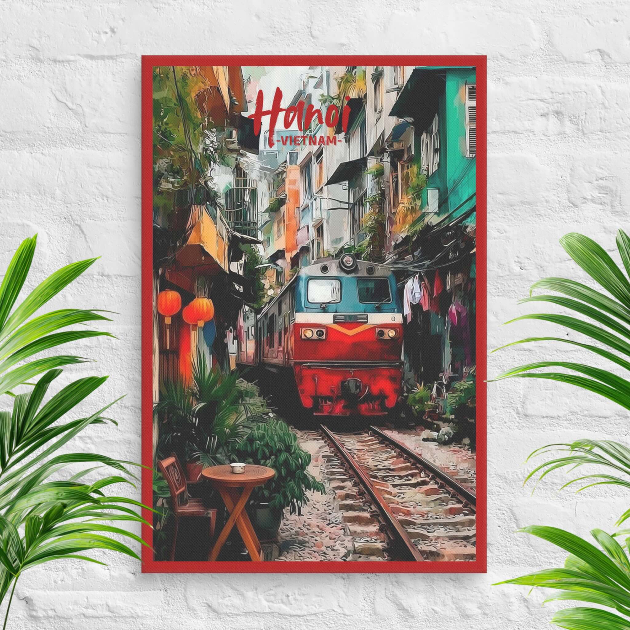 Hanoi Train Street canvas with dynamic urban energy