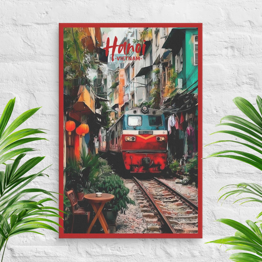 Hanoi Train Street canvas with dynamic urban energy