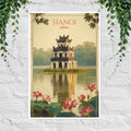 Hanoi Turtle Tower poster with lotus lake reflections
