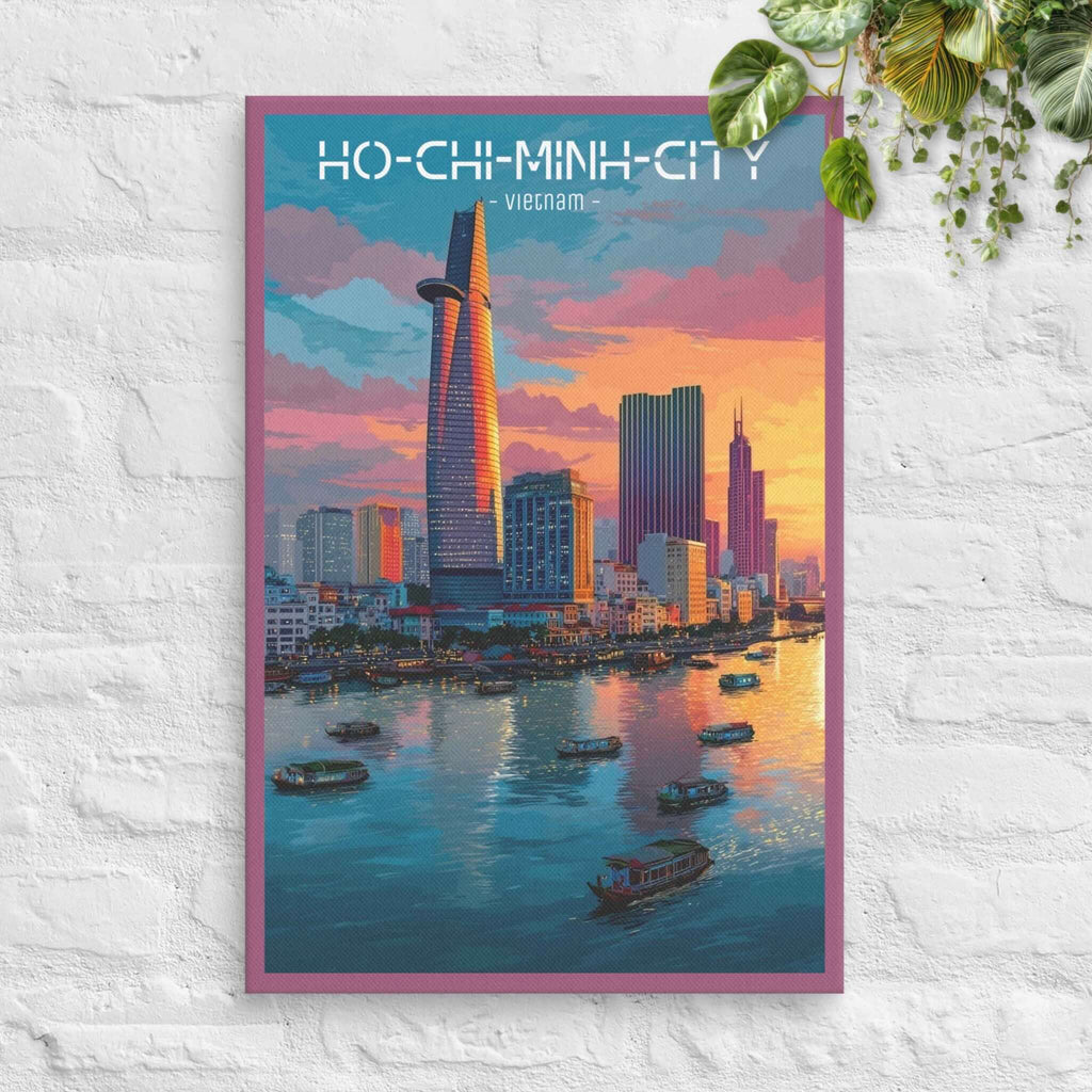 Ho Chi Minh City riverside skyline canvas at sunset