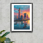 Saigon urban cityscape illustration on thick matte paper in black frame