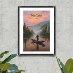Traditional Myanmar stilt houses and golden pagodas art print in black frame
