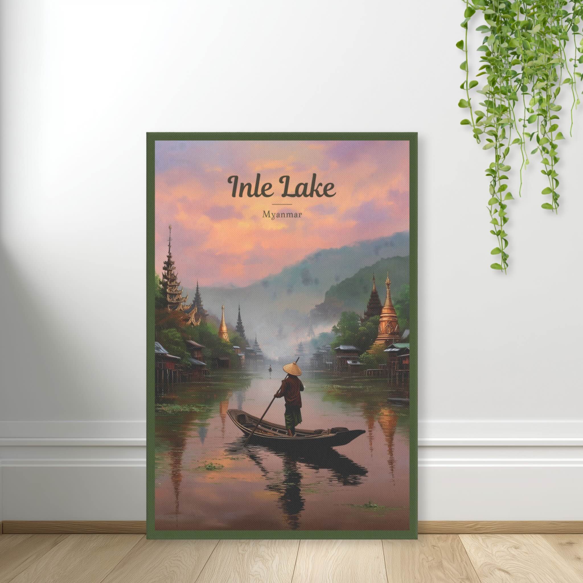 Myanmar traditional stilt houses and golden pagodas art print standing