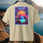 DTG backprint 100% organic combed cotton high-neck oversized tee with soft, breathable fabric