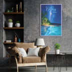 Magical neon-blue plankton reflections on tropical shoreline canvas hanging on office wall