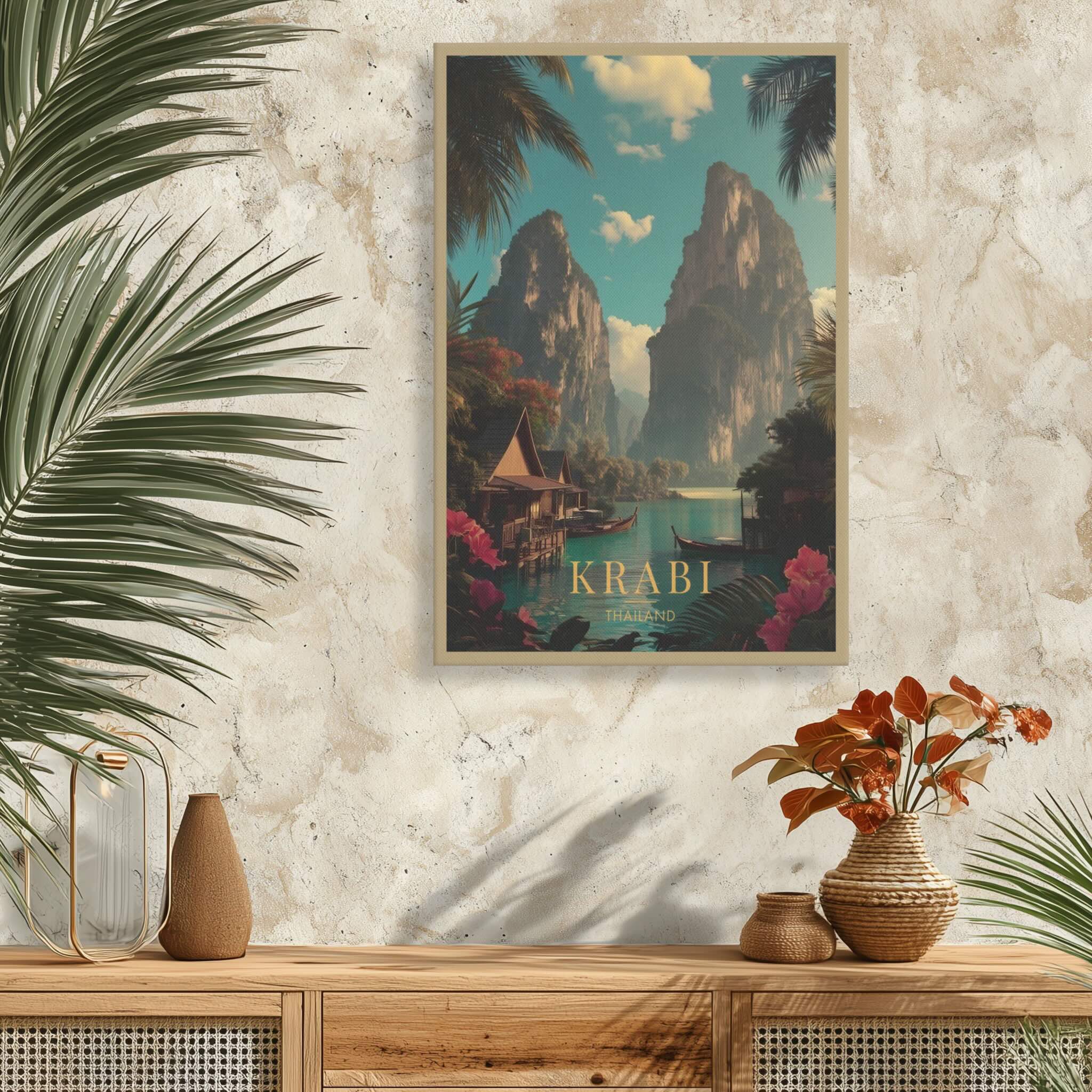 Vertical travel-inspired poster for living room walls