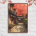 Cozy Kyoto street scene canvas with traditional wooden houses