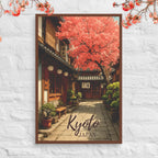Cozy Kyoto street scene canvas with traditional wooden houses