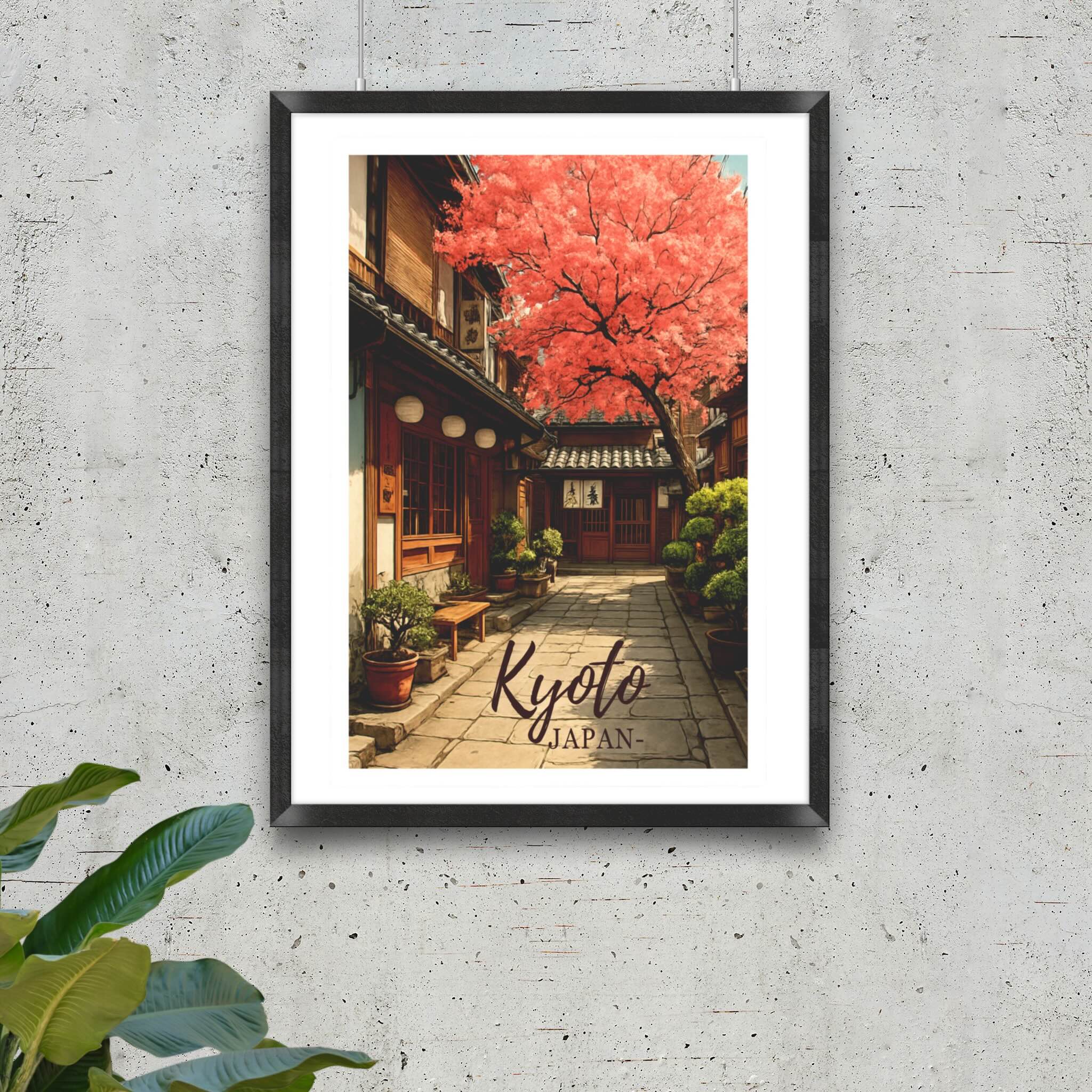 Kyoto Streets vertical poster in black frame