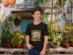 Model wearing Lemak It Happen t-shirt in colorful urban street scene