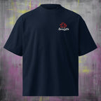 Small left chest logo on Roll With Us oversized organic tee