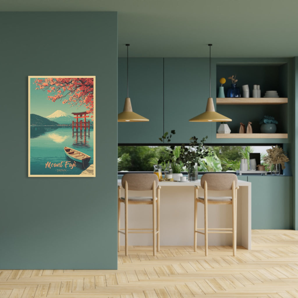 Japanese Sakura blossom lake wall art vertical canvas in kitchen
