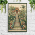 Naga Stairs Thailand golden temple canvas with mythical serpent guardians
