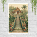 Naga Stairs Thailand golden temple poster with mythical serpent guardians