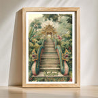 Tropical Thai temple staircase vertical wall art in wooden frame