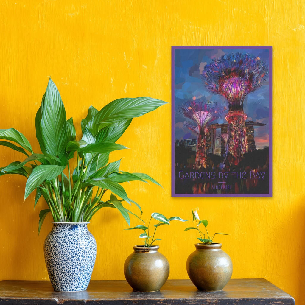 Singapore cityscape canvas with neon lights and architectural elegance