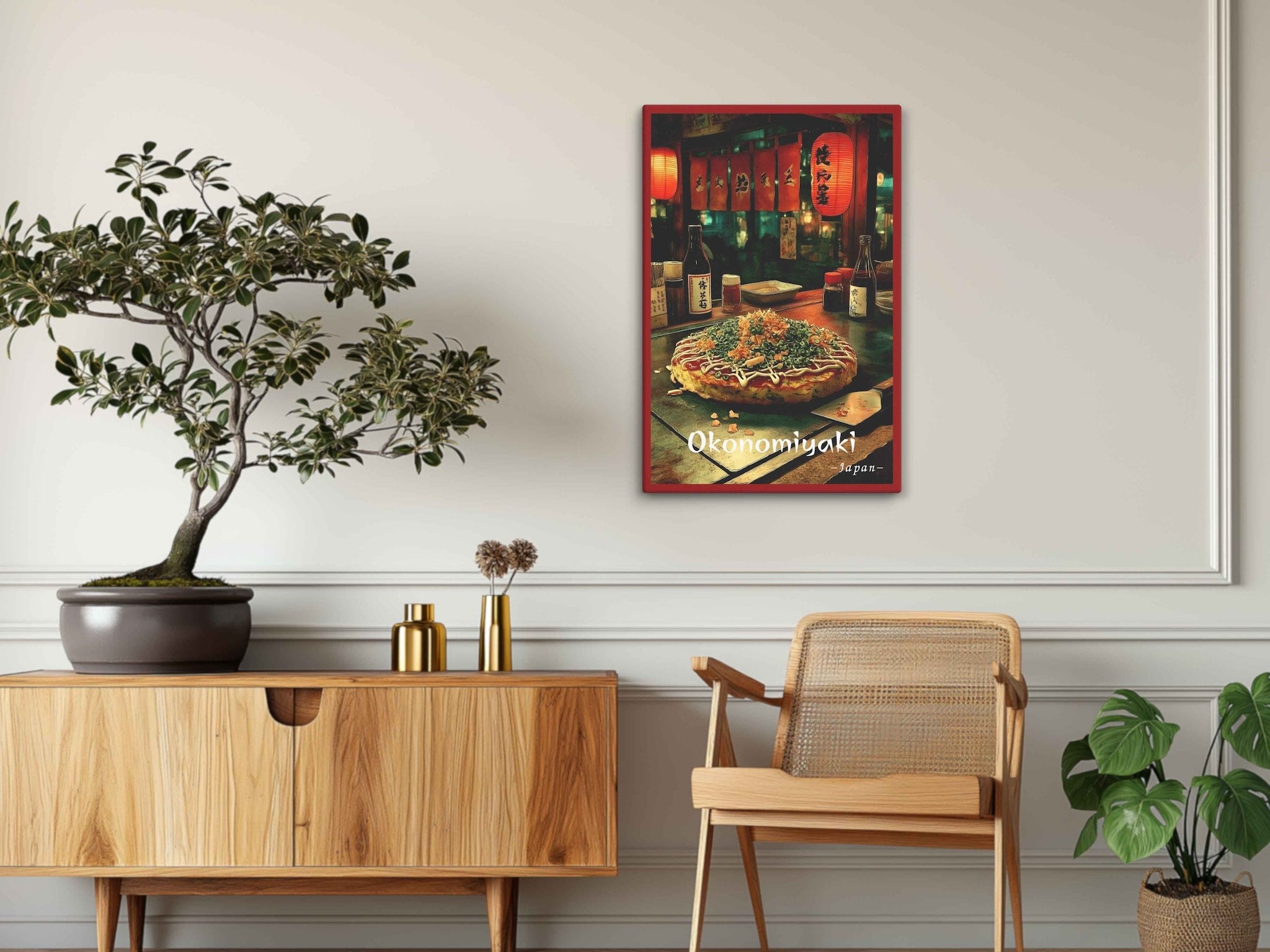 Urban Japanese food stall illustration on cotton canvas on bright wall