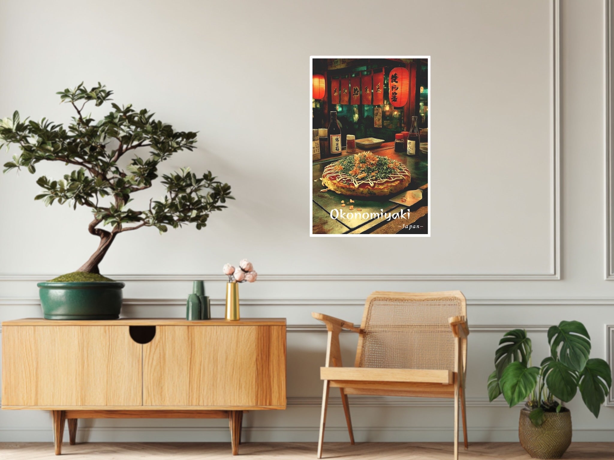 Okonomiyaki wall art in a japanese designed hallway