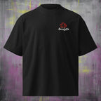 Small left chest logo on Roll With Us oversized organic tee