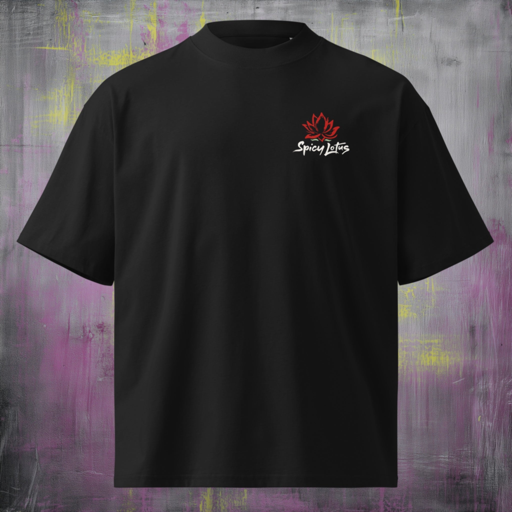 Small left chest logo on Roll With Us oversized organic tee