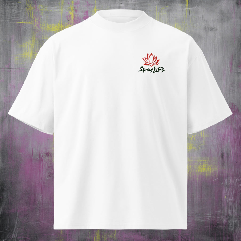 Small left chest logo on Roll With Us oversized organic tee