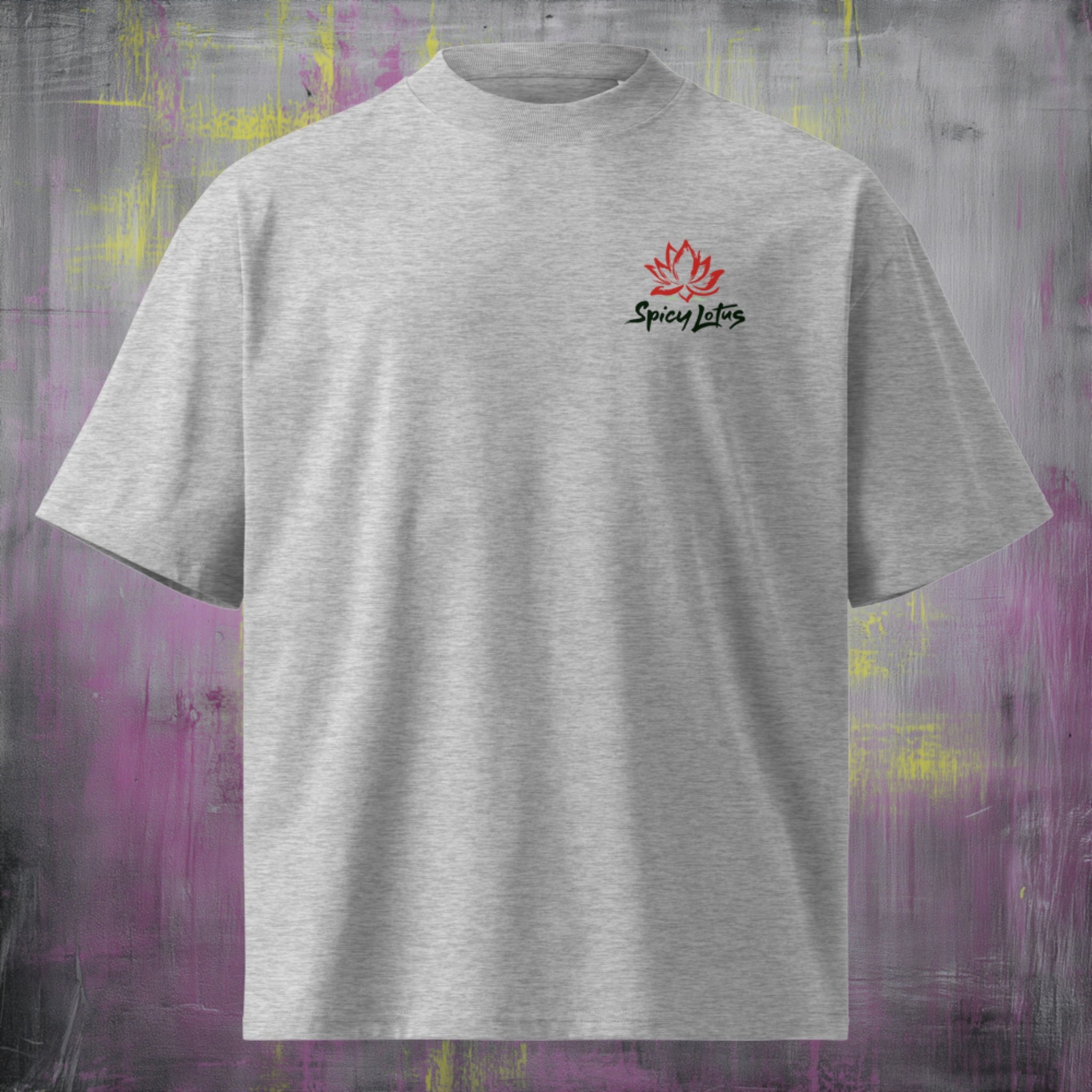 Small left chest logo on Roll With Us oversized organic tee