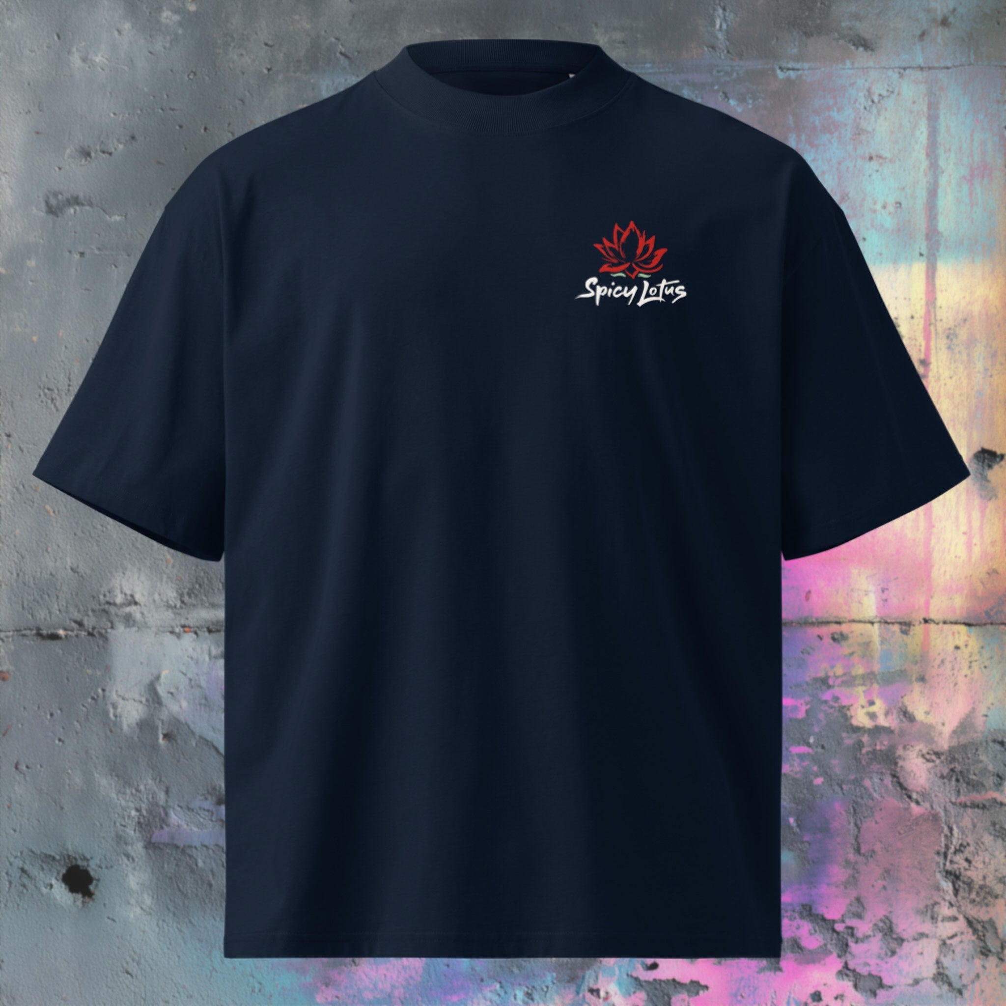 Small left chest logo on Send Noods oversized organic tee