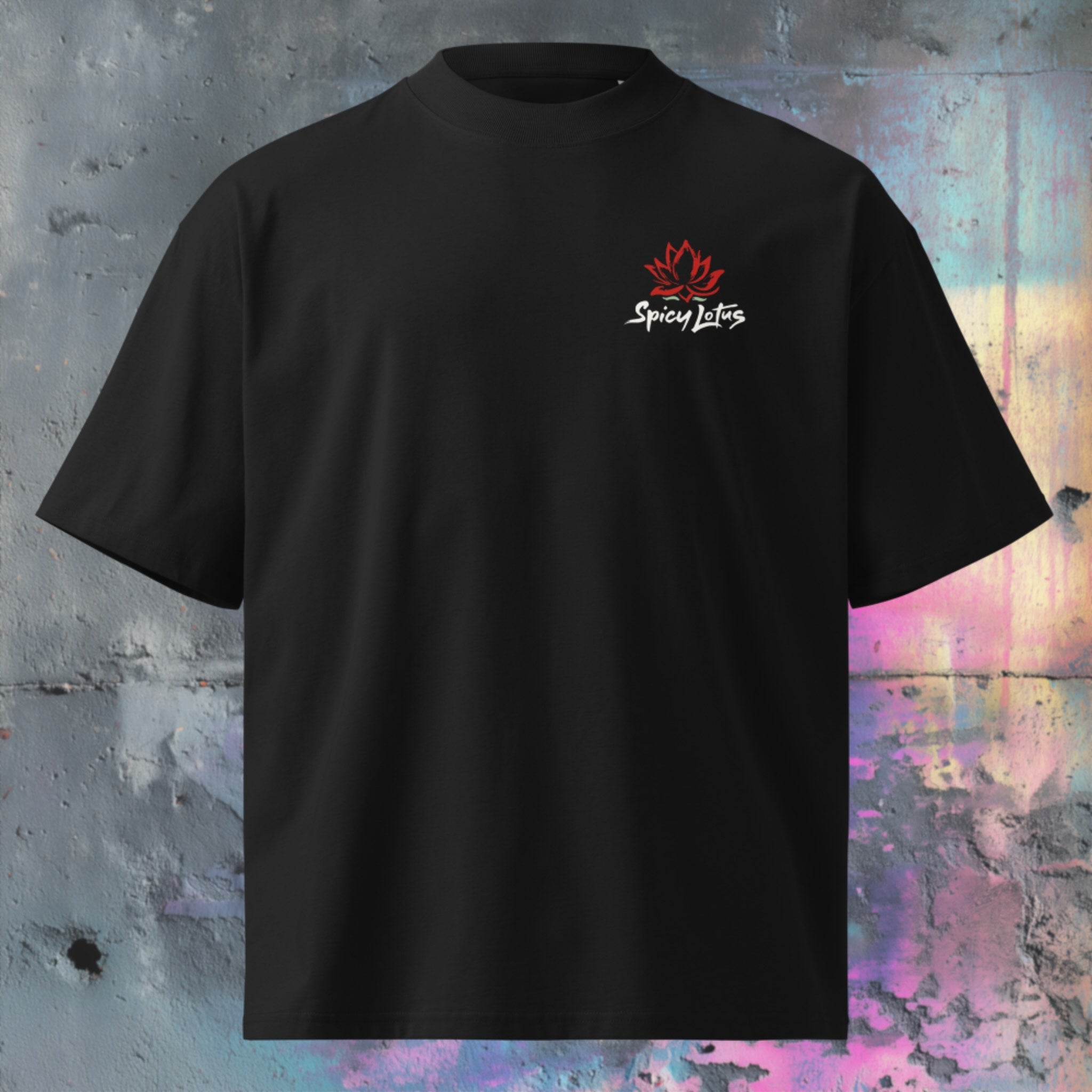 Small left chest logo on Send Noods oversized organic tee