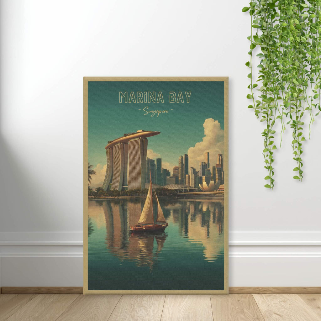 Singapore cityscape wall art with single sailboat standing