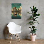 Vertical Marina Bay poster with muted natural colors attached to hallway wall
