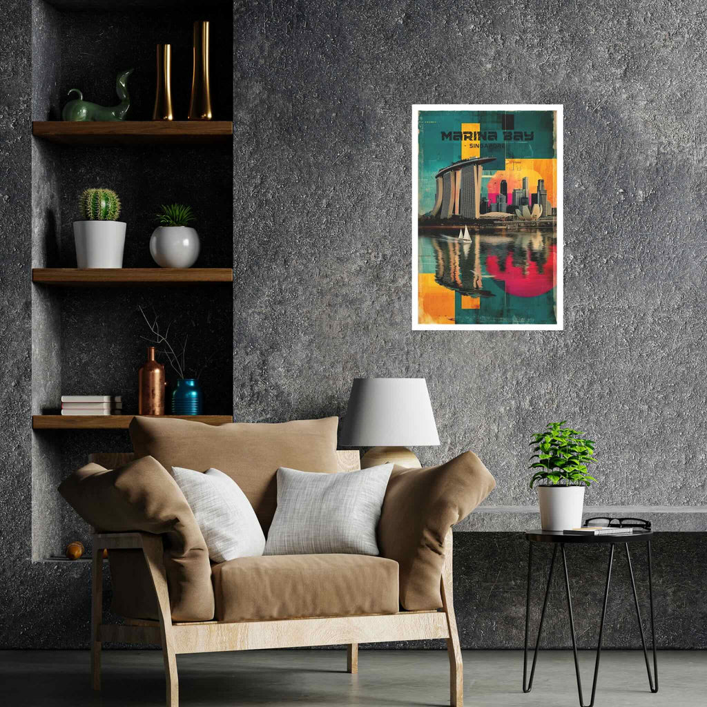 Singapore city vertical poster in modern living room
