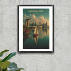 Singapore skyline illustration in modern minimal style in black frame