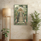 Southeast Asian spiritual and cultural temple canvas on living room wall