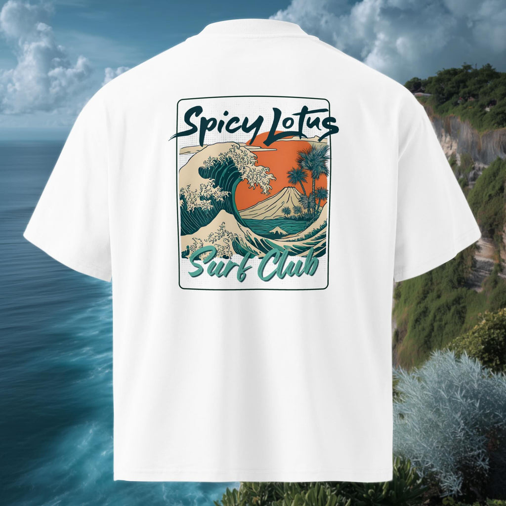 Spicy Lotus Surf Club Sunrise Wave back print Ghost oversized organic tee