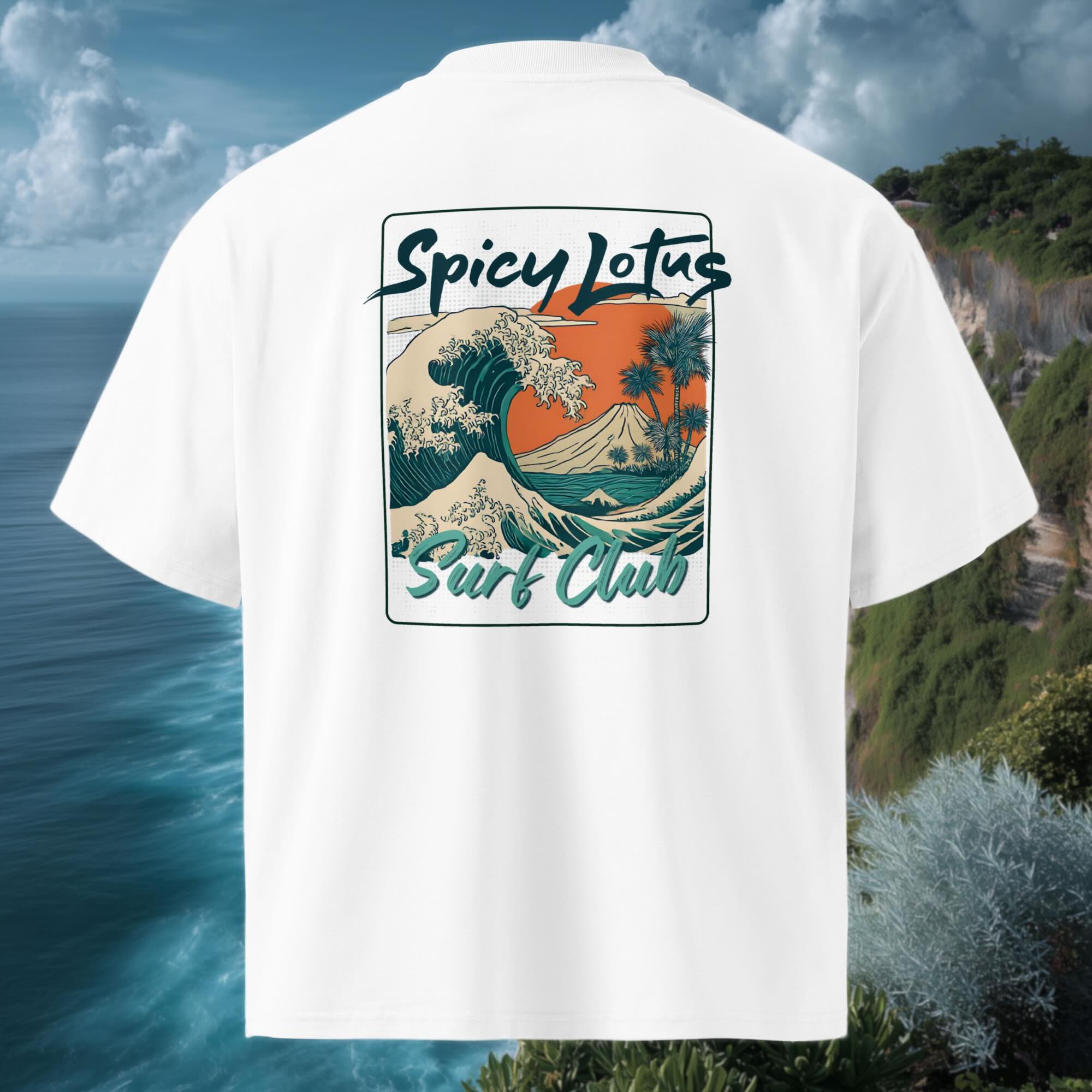 Spicy Lotus Surf Club Sunrise Wave back print Ghost oversized organic tee