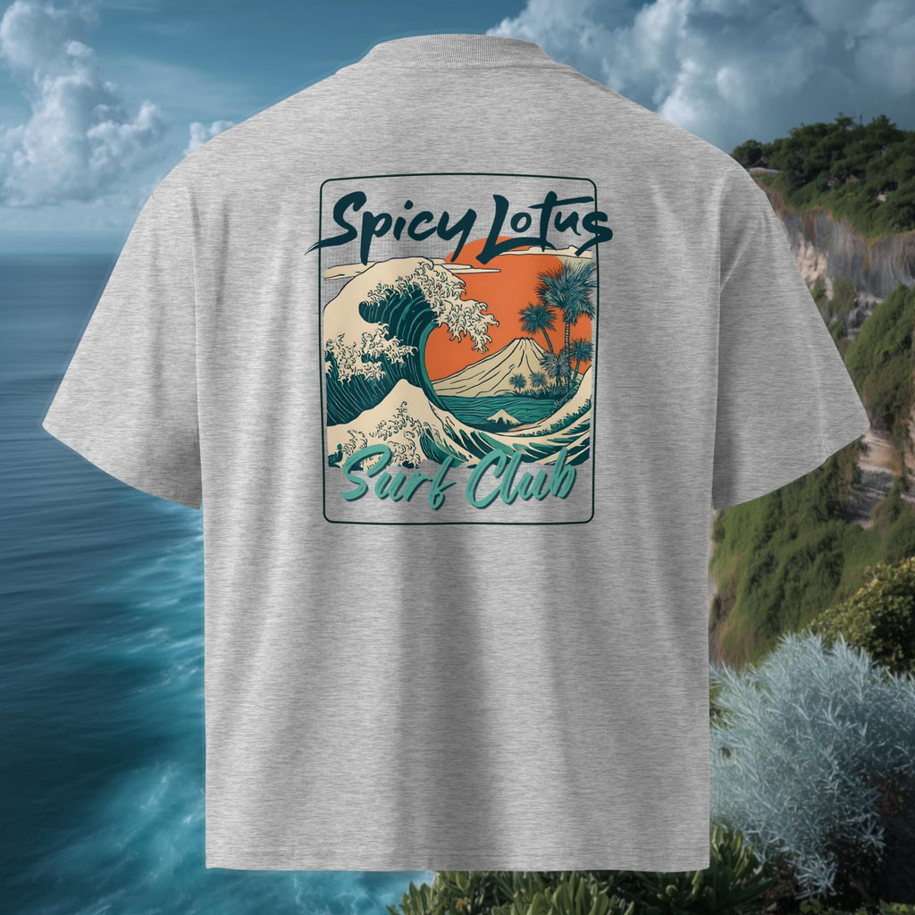 Spicy Lotus Surf Club Sunrise Wave back print Ghost oversized organic tee