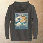 Cotton/poly DTG backprint unisex flatlay hoodie with soft fleece lining 