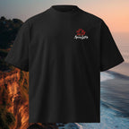 Small front chest logo on Midnight Wave oversized organic tee