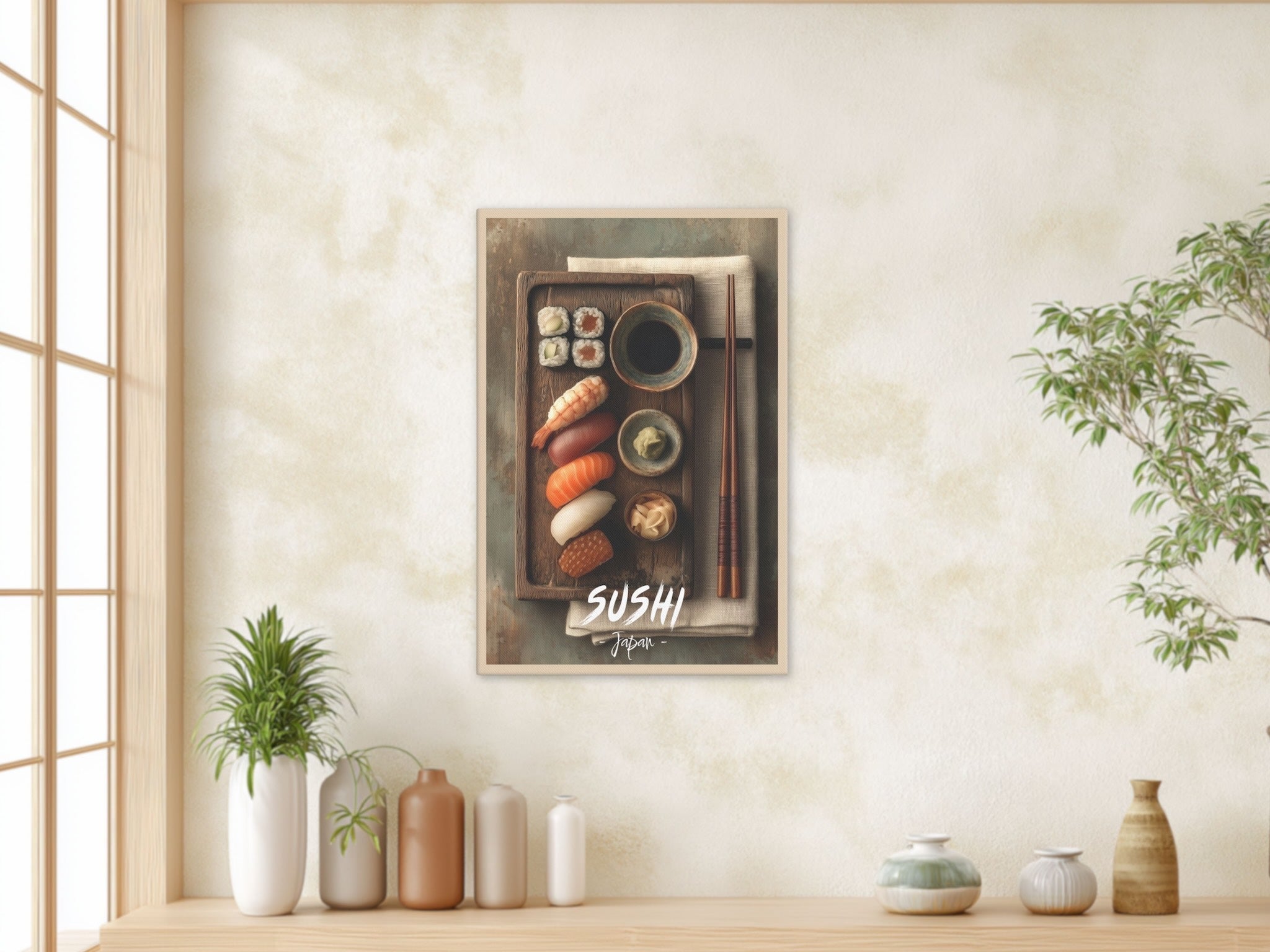 Sushi Ritual Japanese street food artwork on kitchen wall
