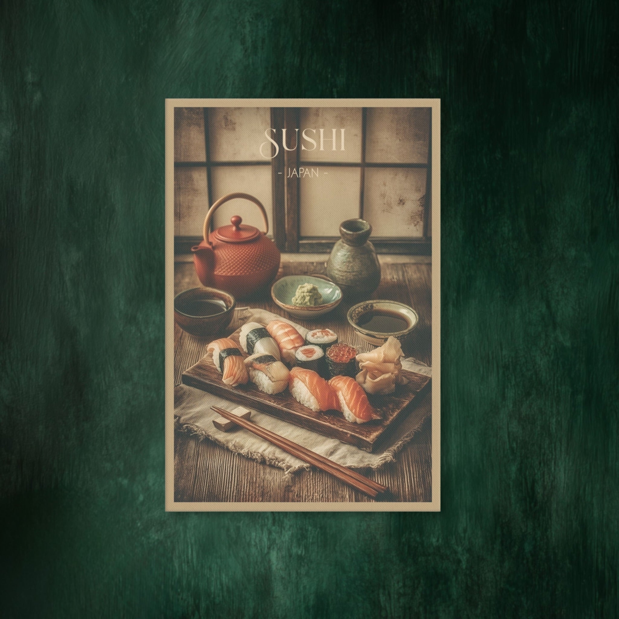Wabi-Sabi inspired Japanese food illustration on cotton canvas