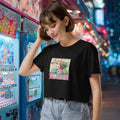 Model wearing Too Much Is Never Mochi crop top on street walk