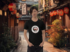 Model wearing Wasabi My Friend t-shirt in modern urban setting