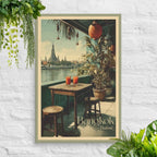 Wat Arun temple and riverside Thai café canvas