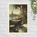 Wat Arun temple and riverside Thai café poster