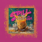 DTG print detail on Spill the Cha Asian food graphic tee