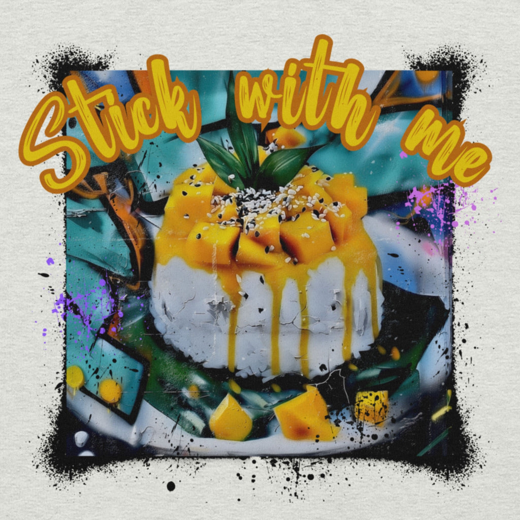 DTG print detail on mango sticky rice street food t-shirt