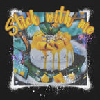 DTG print detail on mango sticky rice street food t-shirt