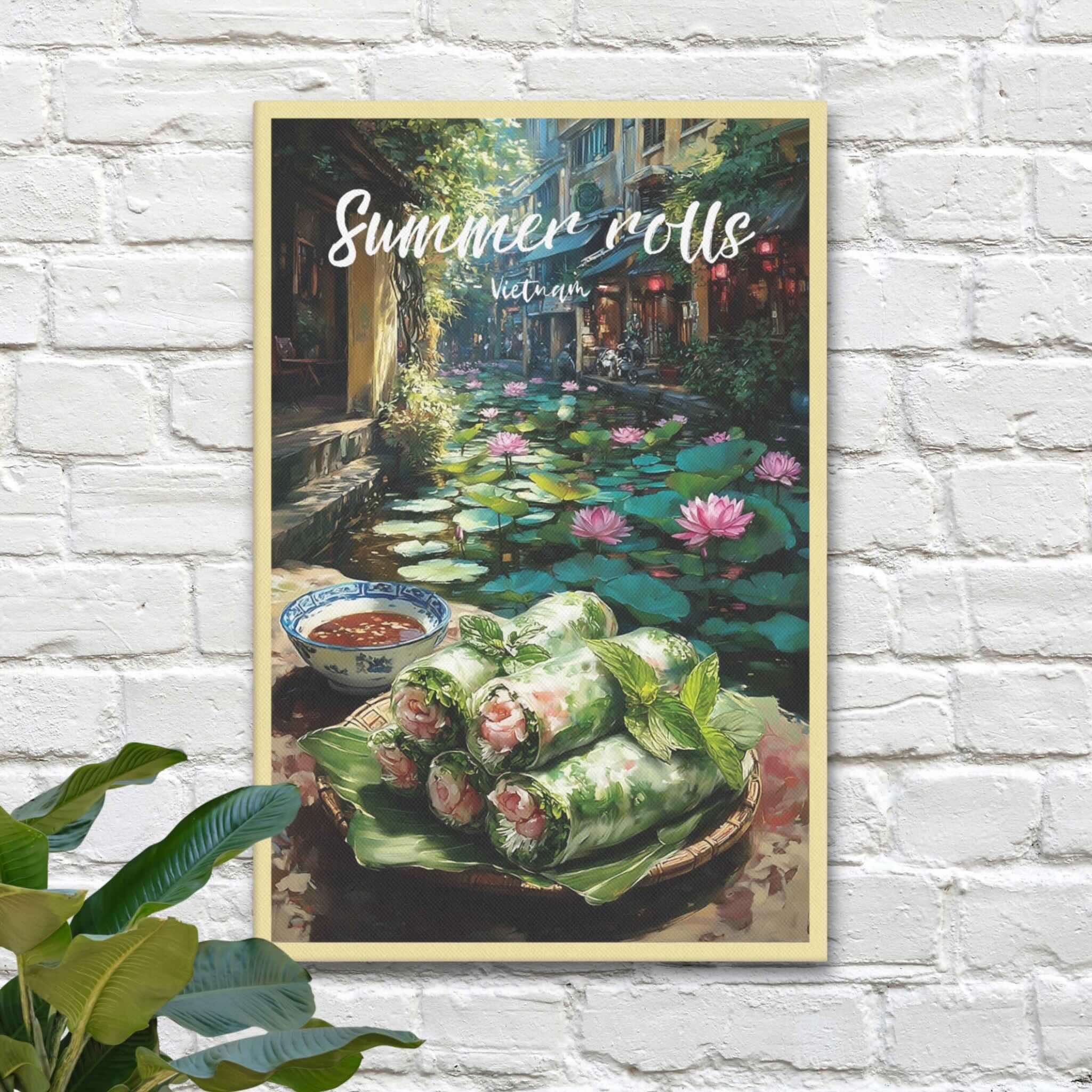 Vietnamese summer rolls canvas with Hoi An backdrop