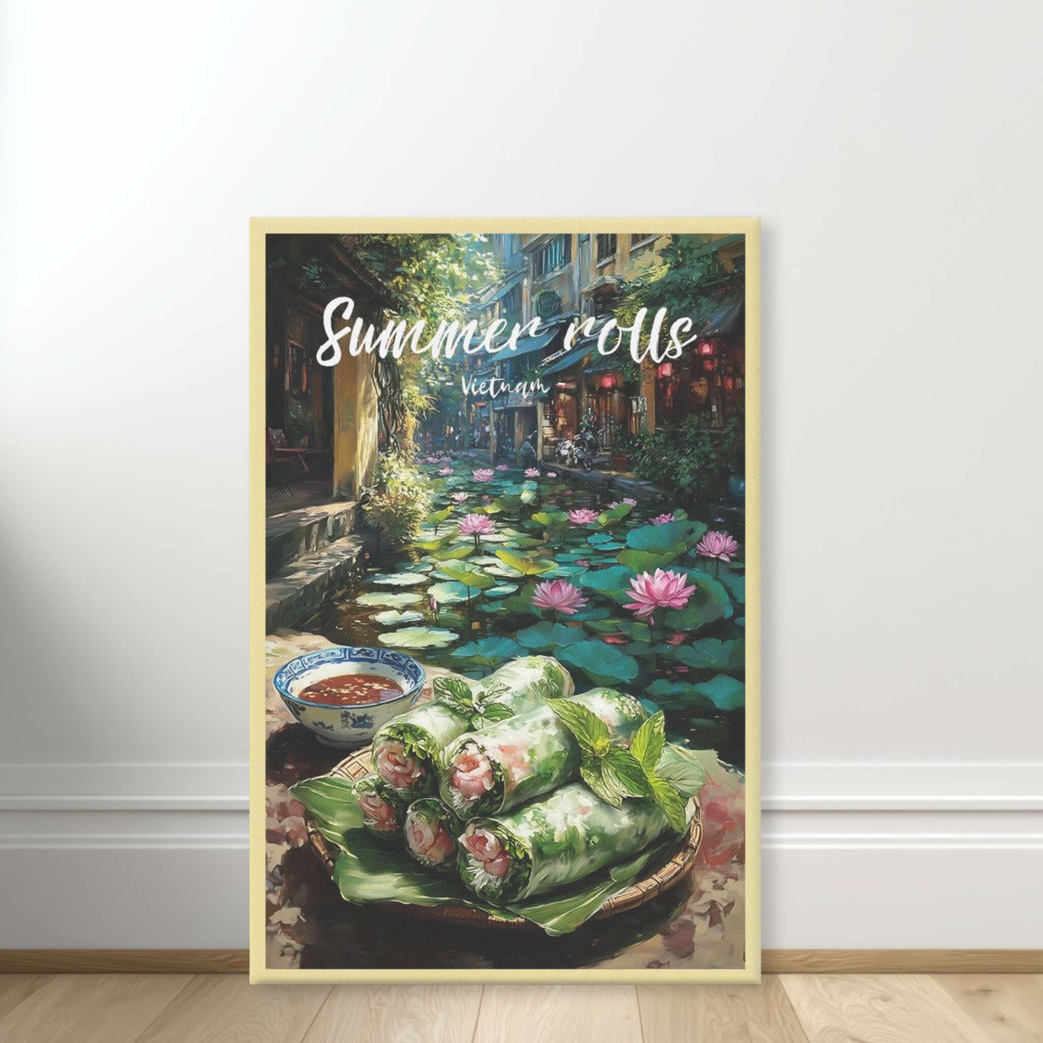 Modern impressionistic Gỏi cuốn wall art standing against wall